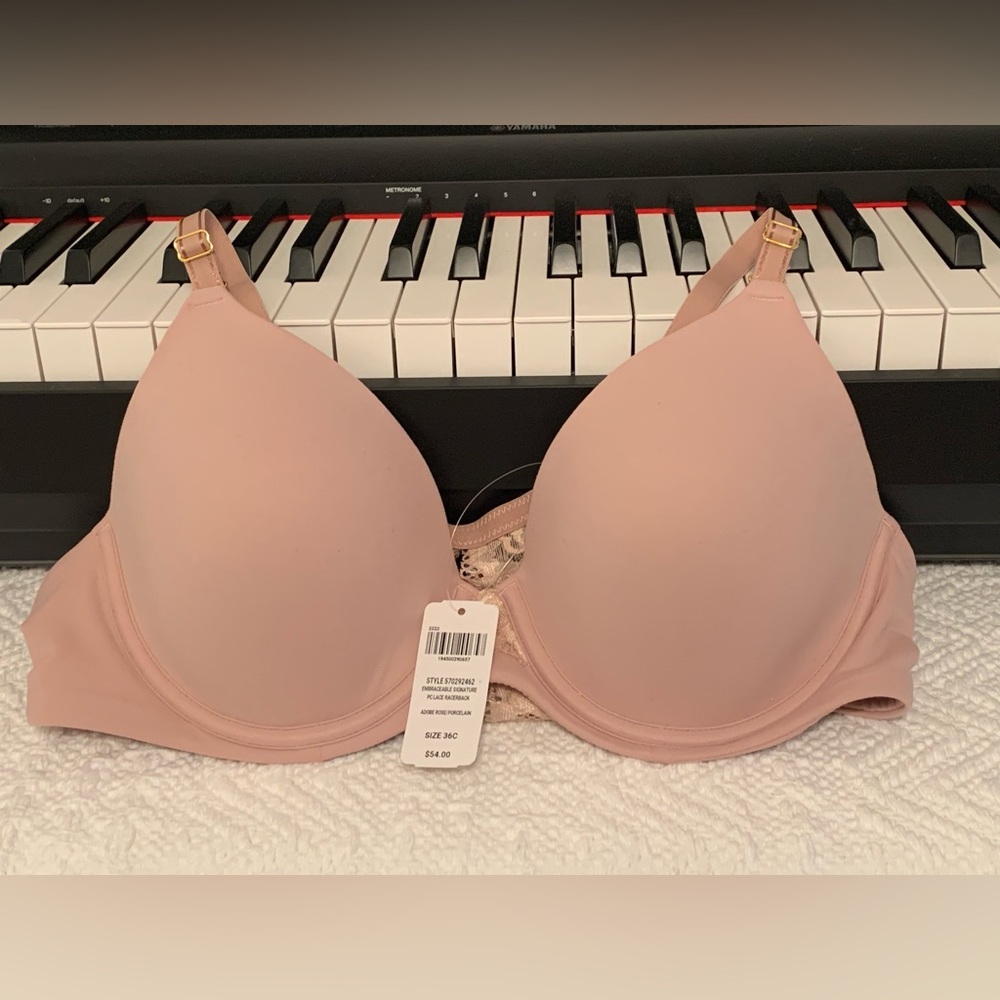 NWT Soma Embraceable Signature PC Lace Racerback Bra Adobe Rose/Porcelain